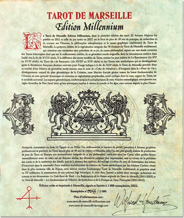 Enveloppe signe Tarot de Marseille Edition Millennium, Marseille, 2022